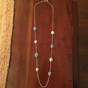 Gold & Blue Long Disc Necklace